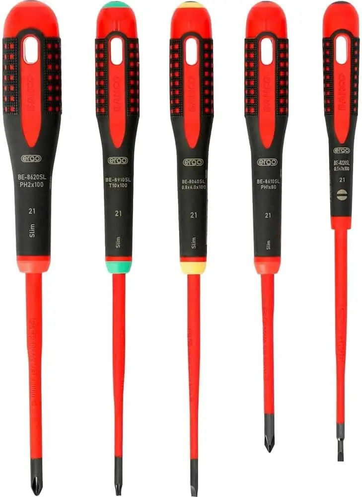 Набор тонких изолированных отвёрток ERGO™ под винты со шлицем Phillips и TORX® с сертификацией VDE и трёхкомпонентной рукояткой — 5 шт BE-9871SL