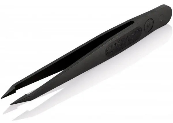 Пинцет углепластиковый ESD, 115 мм, гладкие прямые игловидные губки KNIPEX 92 09 02 ESD KN-920902ESD