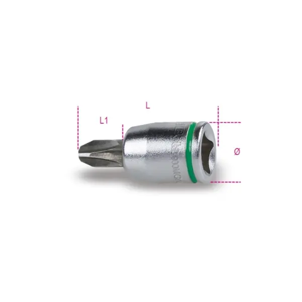 головки-насадки под профиль Phillips®, цветные, внутренний квадрат 1/4", хромированные - полированные изнутри