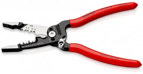 Клещи электромонтажные, 7-в-1, зачистка: 10 - 20 AWG, L-200 мм, 1К ручки KNIPEX 13 71 8 KN-13718