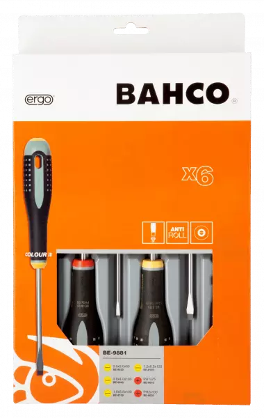 Набор отверток ERGO™, 6 штук. Под винты со шлицем и Phillips BE-9881
