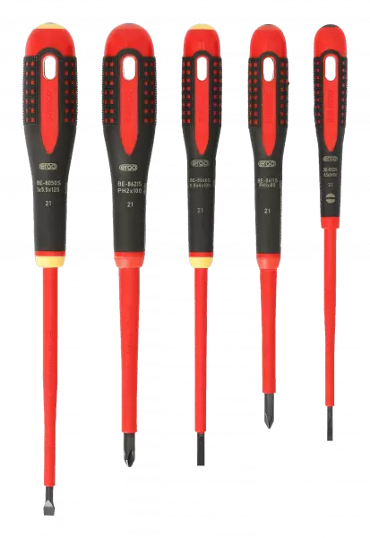 Набор изолированных отверток ERGO™, 5 штук. Под винты со шлицем и Phillips BE-9881S