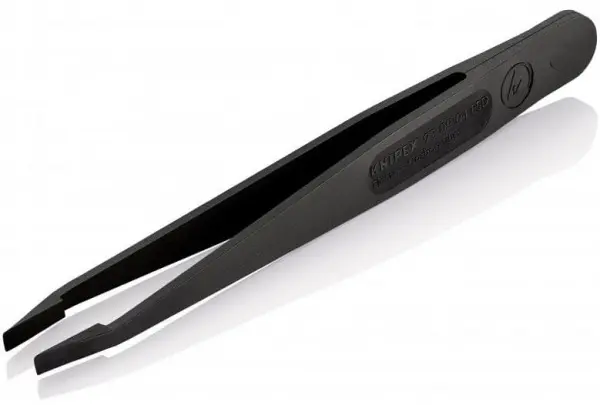 Пинцет углепластиковый ESD, 115 мм, гладкие прямые тупые губки KNIPEX 92 09 04 ESD KN-920904ESD