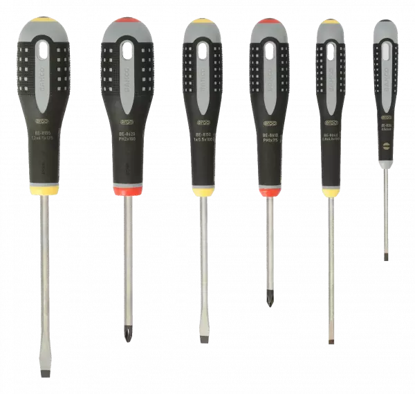 Набор отверток ERGO™, 6 штук. Под винты со шлицем и Phillips BE-9881